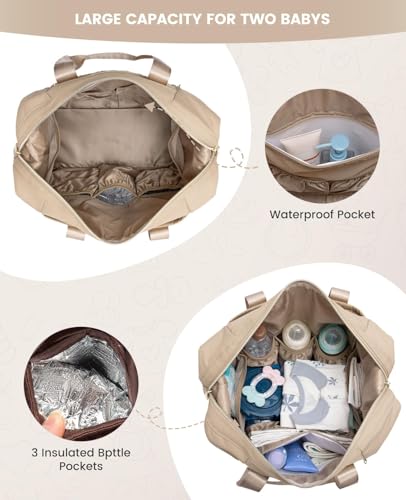 LOVEVOOK Diaper Bag Tote, Baby Diaper Bag Waterproof Travel Diaper Tote with Changing Pad - color: Khaki