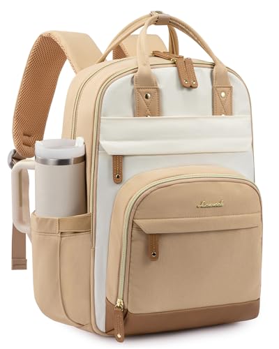 LOVEVOOK Laptop Backpack Women with Giant Tumbler Holder,17.3 inch Work Travel Backpack Computer Laptop Bag,Cute College Nurse Teacher Backpack Purse,Gifts for Women & Men,Yellow-Beige-Browny yellow - color: Yellow-beige-browny Yellow, size: 17-Cup
