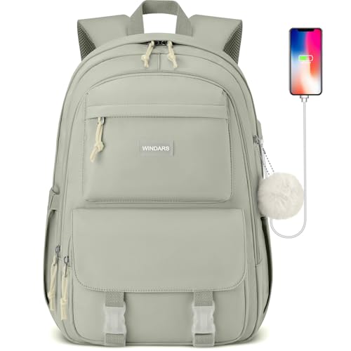 WINDARS School Backpacks for Girls Teens - 15.6 Inch College Backpack with USB Charger Lightweight Aesthetic Bookbag for High School Students Casual Daypacks Travel Backpack for Women Green - color: 3-green, size: 15.6 inch
