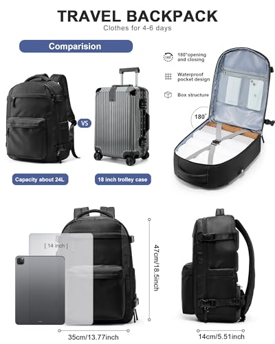 Simple Travel Backpack For Women Men,Laptop Travel Backpack Carry on Flight Approved,Frontier Airlines Personal Item Travel Bag,Waterproof luggage backpack,Mochila de Viaje(Black) - color: Black
