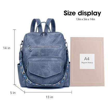 WYFJNX Backpack Purse for Women PU Leather Backpack Ladies Fashion Handbag Designer Shoulder Bag Small Travel Bag Blue - color: Blue
