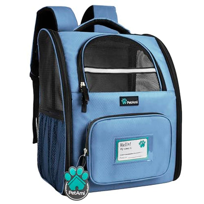 PetAmi Dog Backpack Carrier for Small Medium Dogs Large Cats up to 18 lbs, 2 Side Entry, Structured No-Collapse Frame, Airline Approved Ventilated Pet Backpack for Hiking Camping Travel, Light Blue - color: Light Blue