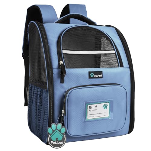 PetAmi Dog Backpack Carrier for Small Medium Dogs Large Cats up to 18 lbs, 2 Side Entry, Structured No-Collapse Frame, Airline Approved Ventilated Pet Backpack for Hiking Camping Travel, Light Blue - color: Light Blue