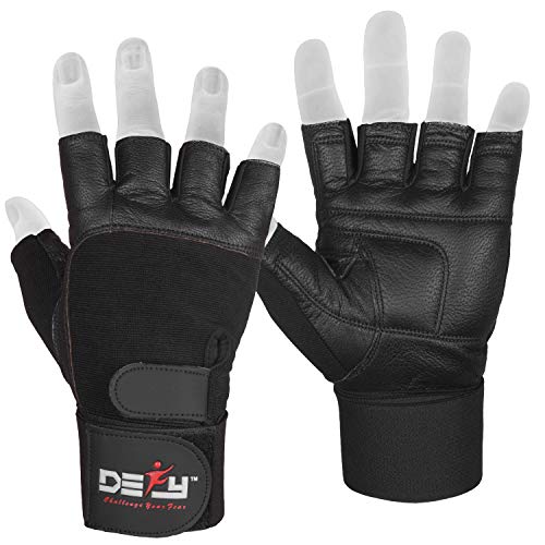 DEFY Padded Weight Lifting Gloves with 13" Long Wrist Wrap Genuine Leather Gym Gloves for Power Lifting, Cross Training, Workout Black - size: Medium