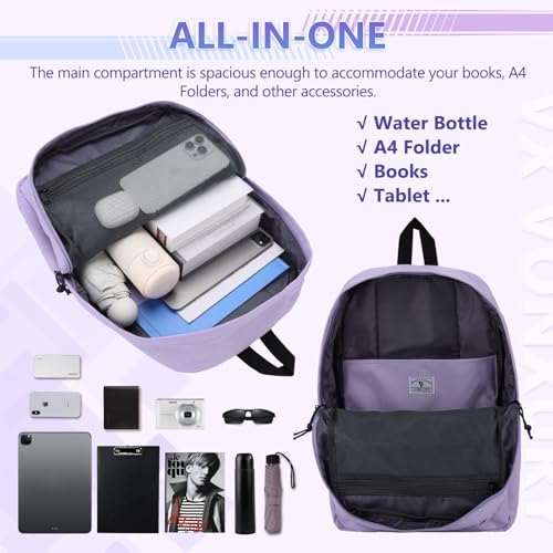 VX VONXURY Backpack for Men Women, Lightweight Kids School Bag, Classic Basic Laptop Bookbag for College Work Travel Hiking - color: Light Purple