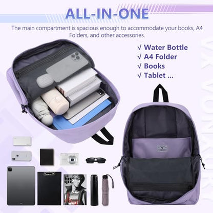VX VONXURY Backpack for Men Women, Lightweight Kids School Bag, Classic Basic Laptop Bookbag for College Work Travel Hiking - color: Light Purple