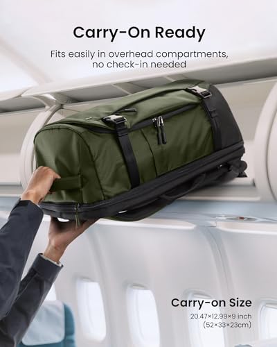 tomtoc Travel Backpack 40L, TSA Friendly Flight Approved Carry-on Luggage Hand Water-resistant Lightweight Business Rucksack, Durable Large Weekender Bag Daypack Fits 17.3 Inch Laptop - color: Green-ripstop, size: 40L