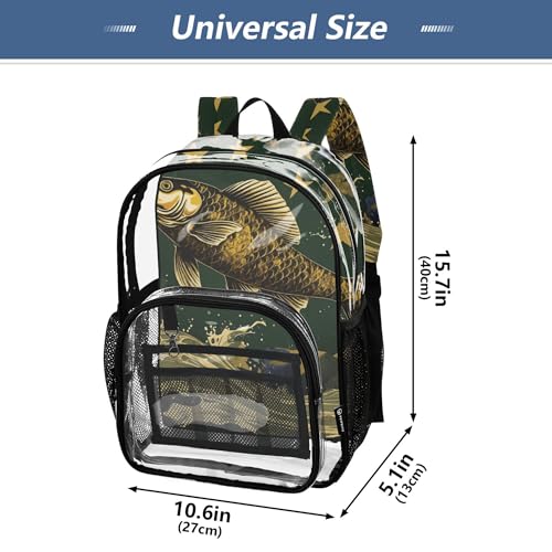 Big Fish Stars Camo Clear Backpack PVC Transparent Backpack Lightweight Book Bag Capacity Clear Bag for Kids Boys Girls - color: Forest Night Green
