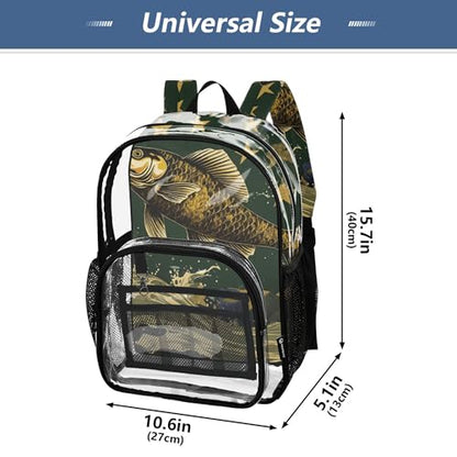 Big Fish Stars Camo Clear Backpack PVC Transparent Backpack Lightweight Book Bag Capacity Clear Bag for Kids Boys Girls - color: Forest Night Green