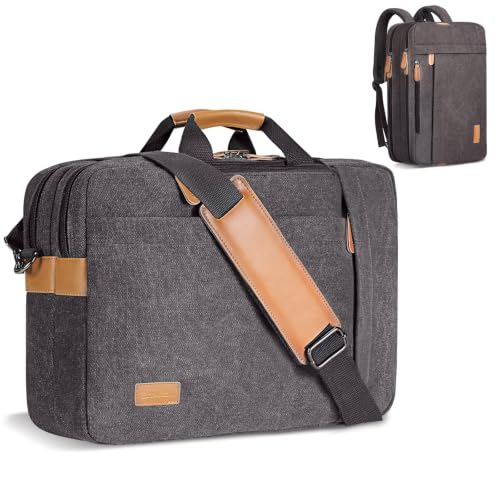 ESTARER Laptop Computer Bag for Men 3 In 1, 17-17.3 Inch Laptop Messenger Bag for Business/Work/Travel, Convertible Backpack Briefcase Water resistant Canvas Laptop Backpack (Grey) - color: Canvas Gray