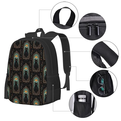 Lightweight Polyester Daypack Mystical Black Cat, Anti Theft Large Capacity Travel Hiking Backpack Unisex Carry On Bag for Outdoor Commute Business Use - color: Design (1201)