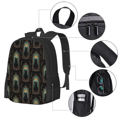 Lightweight Polyester Daypack Mystical Black Cat, Anti Theft Large Capacity Travel Hiking Backpack Unisex Carry On Bag for Outdoor Commute Business Use - color: Design (1201)