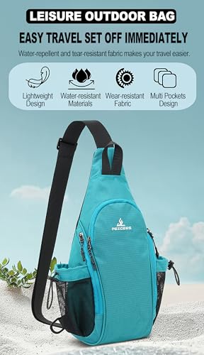 Peicees Small Sling Bag with 2 Bottle Holders (Suitable for 2.5 IN Diameter Bottle), Sling Backpack Crossbody Bag Chest Daypack for Daily Use Travel, Bottle Not Included, Sky Blue - color: Sky Blue