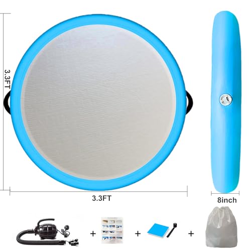 Inflatable Gymnastic Air Spot Mat Tumbling Exercise Yoga Training Mat With Pump, Inflatable Round Springboard Air Roller Gym Floor Track For Home Use/Cheerleading/Water - color: blue