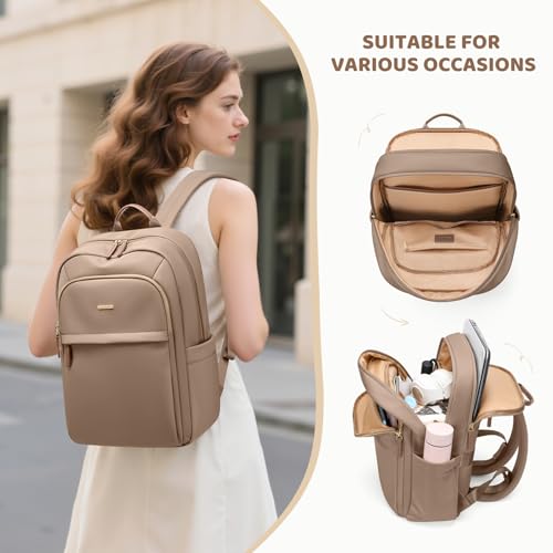 Hiking Travel Backpack for Women Casual Business Weekender Multilayer Laptop Bag,16 Inch,Champagne Brown - color: A-champagne Brown, size: 16 Inch