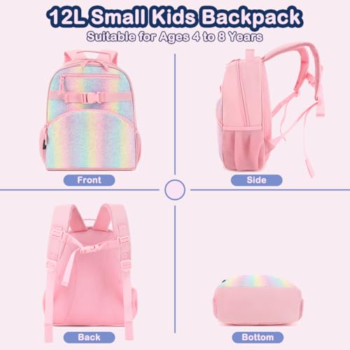 FlowFly Kids Backpack for Toddler Boys Girls, Simple Lightweight Bookbag for Daycare Kindergarten Elementary School Travel, Small Modern Bag (Medium 15'', Glitter-Rainbow) - color: Glitter-rainbow, style: Kids Medium: 12l