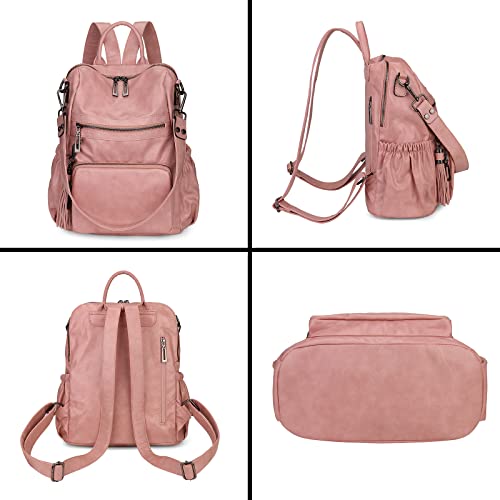 Uromee Travel Backpack Purse for Women Vegan Leather Ladies Fashion Tassel Shoulder Bag Convertible - color: 0243 Pink