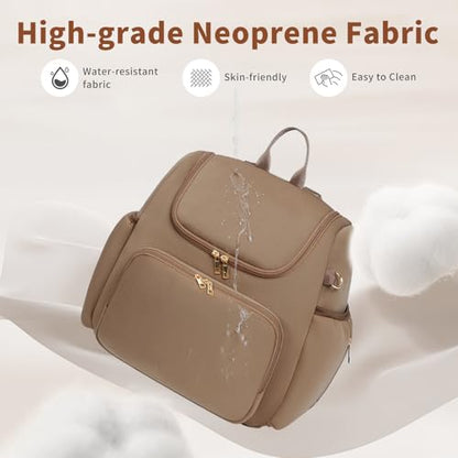 CEI-CEI Neoprene Diaper Bag Backpack Stylish Baby Maternity Bags Travel Tote for Mom with Insulated Pockets, Changing Pad, Stowable Shoulder Strap - color: Oat