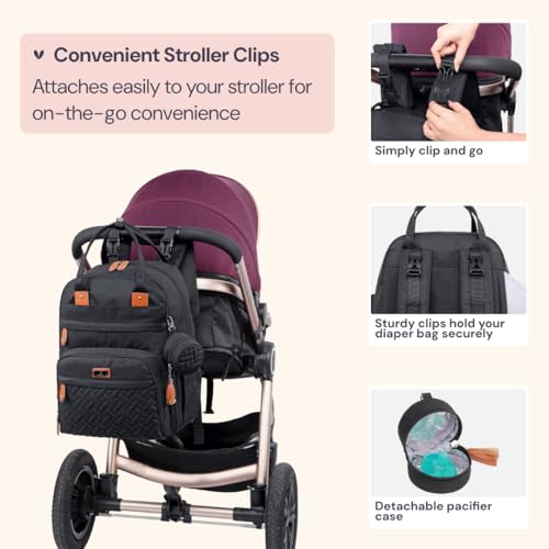 BabbleRoo Diaper Bag Backpack - Baby Essentials Travel Tote - Multi Function Water Resistant Diaper Bag, Travel Essentials Baby Bag with Changing Pad, Stroller Straps & Pacifier Case - Unisex, Black - color: Black, size: Large