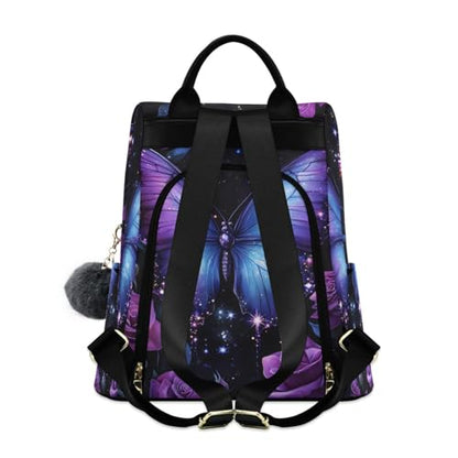 MNSRUU Backpack Womens, Anti-Theft Womens Backpack Travel Handbags Shoulder Bag Butterfly Rose Carry On Ladies Rucksack Fashion Casual Daypack, Hairball Pendant - color: Butterfly A16955