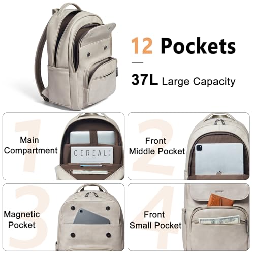 Leresas 37L Backpack Purse for Women Men Vegan Leather Teacher College Bag Daypack Work Business Back Pack Fashion Travel Back Pack Light Grey - color: Light Grey