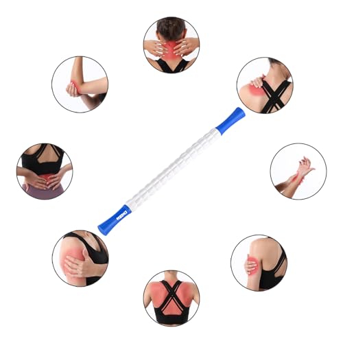 Muscle Roller Massage Roller Stick- Deep Tissue Fascia Blaster for Myofascial Pain Relief, Lymphatic Drainage & Body Sculpting, Handheld Physical Therapy & Recovery Tool (Blue White-24 inch) - color: Blue White
