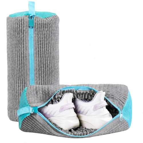 Shoe Washing Machine Bag – 2 Pcs Reusable Laundry Shoe Bag, 360° Deep Cleaning Sneaker Washing Bag, Durable Mesh Net with Zipper Protection, Fits All Shoe Types & Sizes (Grey, 14.8 × 7.4 Inches) - color: 2PCS Grey