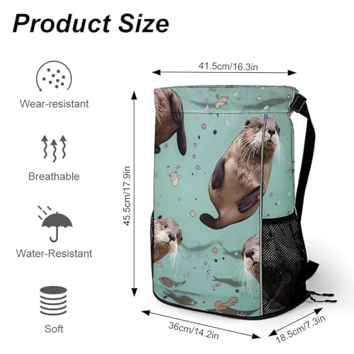 Drawstring Gym Backpack with Shoe Compartment And Wet Pocket, 28L Lightweight Waterproof Otters Sports Backpack for Workout Swim Beach Travel String Bag for Men Women