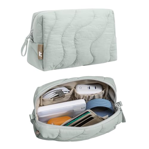tomtoc Electronics Organizer Travel Case, Soft Puffy Organizer Bag Birthday Gifts Travel Essentials for Women Girls, Portable Accessory Tech Pouch Storage for Charger, Cord, Cable, Phone - color: Lakeshore