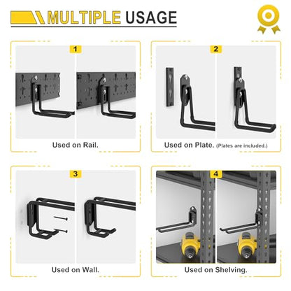 Ultrawall Garage Storage Organization, Versatile Storage Hooks Garden Tool Organizer Wall Mount, 48 Inch Yard Tool Organizer Hangers for Shovels, Rakes, Ladders, 15pcs Black