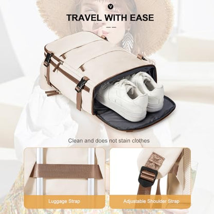 Travel Backpack For Women Men Personal item Travel Bag Essentials Carry on Backpack Luggage Flight Approved Mochila de viaje Weekender Bags Laptop College Casual Daypack Backpacks Beige Brown