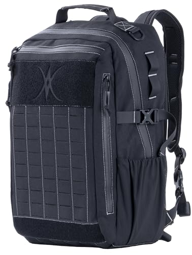 Urban Tactical Backpack Laser-Cut MOLLE Daypack Commuter Bag for EDC,Travel,Work,Hiking for Men Women - color: Black