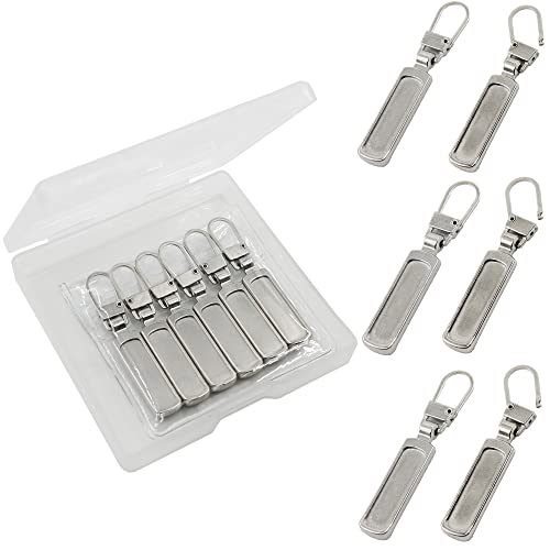 SINCCO 6 Pcs Zipper Pull Replacement, Universal Zipper Pull Tab Fixer Metal Zipper Head Handle Mend Repair Kit for Jacket Purse Backpack Luggage Boot, Silver - color: Silver
