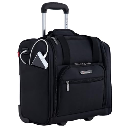 TPRC 15” Underseat Carry-On Luggage Airline Approved Personal Item with USB Charging Port, Black - color: Black