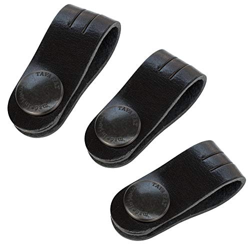 TAVARAT Cord Organizer, Long size, Cable Organizer, Charger Organizer, made in Japan, Genuine Leather, Cable Straps, (Long size, Black, set of 3) - color: Long Size, Black, Set of 3