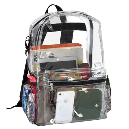 Trail maker Bulk Clear Backpacks Wholesale for School 24 Pack Clear Backpacks for Boys, Girls, School, Stadium, Travel (Black Pack) - color: Black Pack