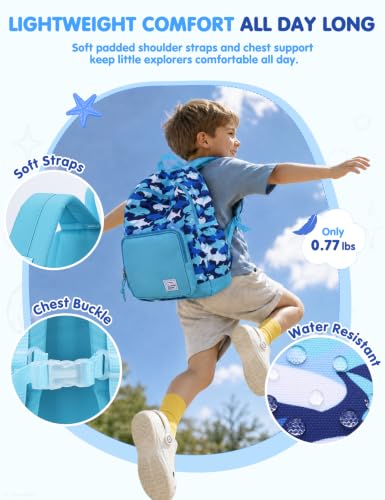 VASCHY Kids backpacks, Cute Lightweight Water Resistant Preschool Backpack for Boys and Girls Chest Strap | Cute - color: Blue Sharks, size: Small (4-6 Yrs) - 15'' H