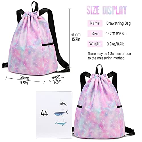 Kids drawstring bag swim Cloth storage bag for boys and girls sports beach camp backpack Galaxy Pink - color: Galaxy Pink