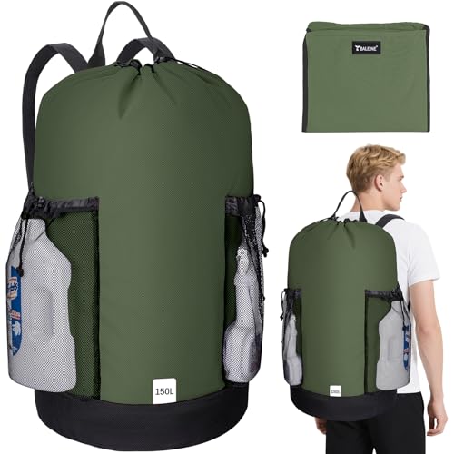 BALEINE 150L Laundry Bag Backpack, 900D Oxford Fabric Large Travel Laundry Bags with Shoulder Straps and 2 Mesh Pockets for College Dorm, Apartment, Laundromat (Green, 150L) - color: Green, size: 150L