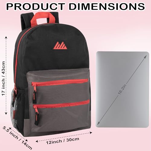 Summit Ridge Colorful Big Backpack for School Kids, Multi Pocket Backpack for Elementary, Middle School Girls, Boys with Padded Straps (Black/Red) - color: Black/Red