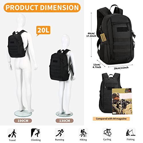HUNTVP 20L Tactical Backpack Military MOLLE Backpack Daypack Rucksack Gear Tactical Assault Pack Bag for Hunting Camping Trekking(20L-Black) - color: Black, size: 20L
