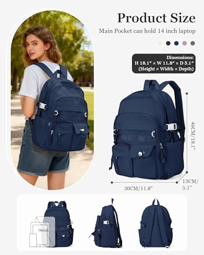 weradar High School Backpack For Women Men,Aesthetic College Backpack With Lots of Pockets,Lightweight Middle School Bag For Teens Girls Boys,Cute Bookbag(Blue) - color: A5- Blue
