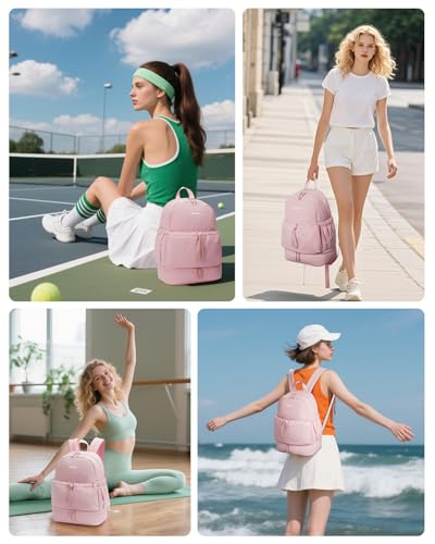 Ceneda Gym Backpack for Women, Cute Gym Bag with Shoe Compartment, Wet Pocket & Tumbler Strap, Puffer Dance Cheer Backpack - color: Pink, style: Puffer