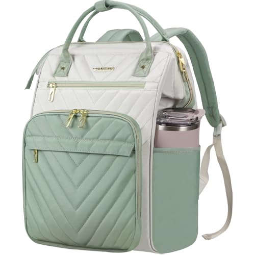 VANKEAN 15.6 Inch Laptop Backpack for Women Fashion Computer Work Bag, Large Capacity Waterproof Backpack, College Daypack Business Travel (Beige-Light Green, 15.6 Inch) - color: Beige-light Green, size: 15.6 Inch