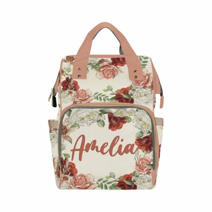 Custom Diaper Bag with Name, Personalized School Bag Flower Print, Monogram Nappy Backpack with Thermal Pockets for Adults Kids, Large Capacity Waterproof Diaper Bag, Travel Gifts - color: Color-12