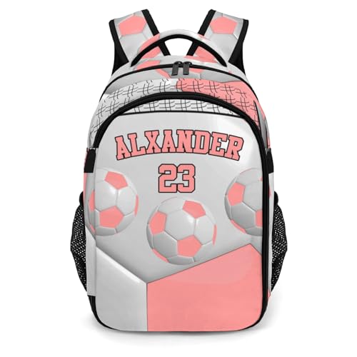 Backpack for School,Sport Ball Athlete Player Soccer Pink Kid Water Resistant Casual Daypack for Travel with Bottle Side Pockets 16.5 Inch - color: Pink
