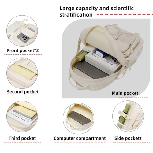 Laptop Backpack Boys Teen Bookbag Kids Middle Schoolbag Women Men 18in(white - color: 1-beige