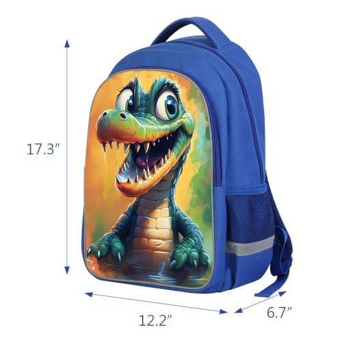 ZRENTAO Kids Backpack, 3D Reflective Cartoon, 600D Polyester & Dual Zippers, 17" Bookbag with Ergonomic Design for boys & girls age 6-18, Crocodile Space Style for school Children Kids - color: 23#crocodile