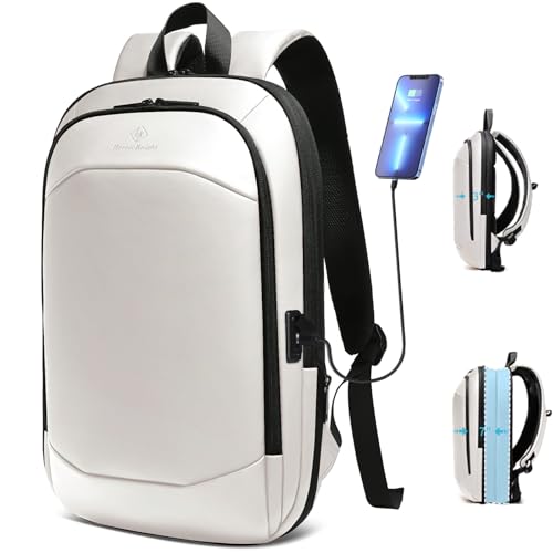 hk Business Backpack for Men 17 Inch,Slim & Expandable Waterproof Travel Laptop Backpack with USB Charger Port (White) - color: White, size: 17 Inch