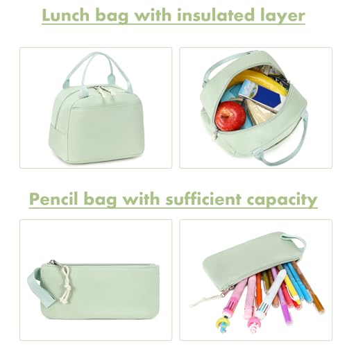 Bluboon Teen Girls School Backpack Kids Bookbag Set with Lunch Box Pencil Case Travel Laptop Backpack Casual Daypacks (Green set -3) - color: Green Set -3